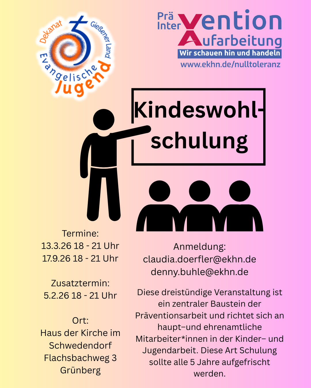 Kindeswohlschulung (Verpflichtend für ehrenamtliche Mitartbeit in der Kinder- und Jugendarbeit)